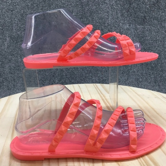 Olivia Miller Studded Jelly Slide Sandals Coral Pink Slip On 8 - Picture 7 of 8